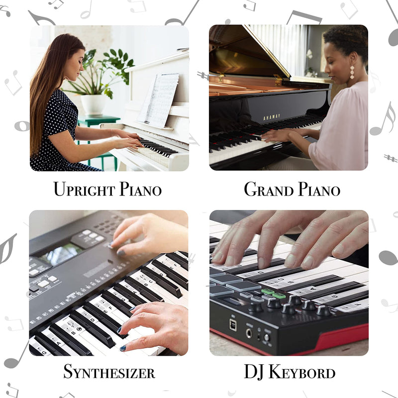 [AUSTRALIA] - Removable Piano Keyboard Note Labels for Learning, Piano Notes Guide & Piano Keys Guide - 88-Key Full Size, Say Goodbye to Piano Key Stickers & Piano Keyboard Stickers (Classic Black) Classic Black 