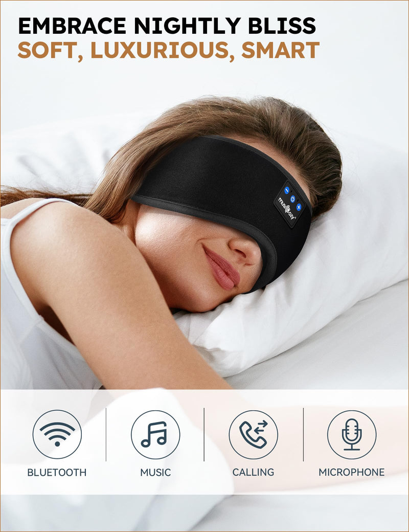 MUSICOZY Sleep Headphones Bluetooth Sports Headband, Wireless Music Sleeping Headphones Sleep Eye Mask Earbuds for Side Sleepers Workout Running Travel Yoga Office, Pack of 2