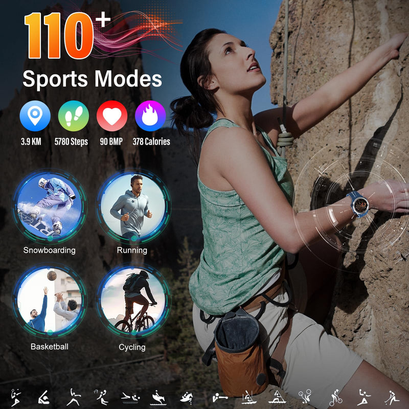 Military Smart Watches for Men(Answer/Make Calls), 1.39"HD Fitness Watch, 24/7 Heart Rate Sleep Monitor, Smart Watch for Men 110+ Sport Modes, 30Day, IP68 Waterproof Smartwatch for Android iOS, Blue