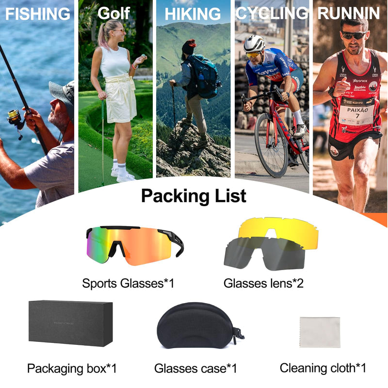 Sport Sunglasses for Men Women, Lightweight Cycling Sun Glasses with UV400 Protection for Cycling Running Fishing Driving