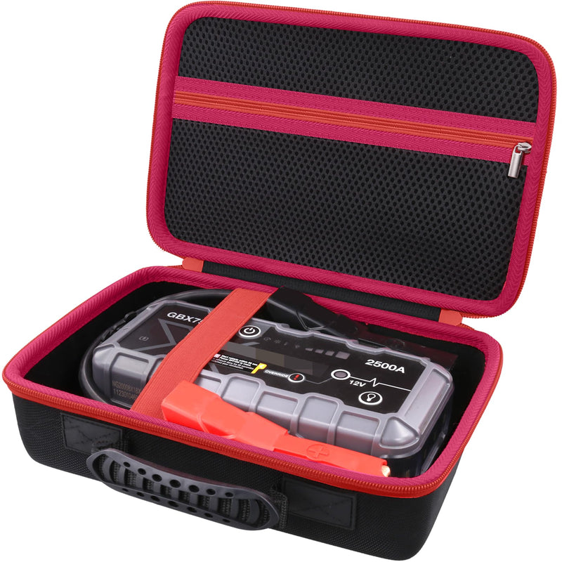 [AUSTRALIA] - Protection Storage Case Compatible with NOCO Boost GB70 / X GBX75 UltraSafe Jump Starter Lithium Battery Booster Pack and Accessories（Black Case + Red Zipper）-Flaxune 