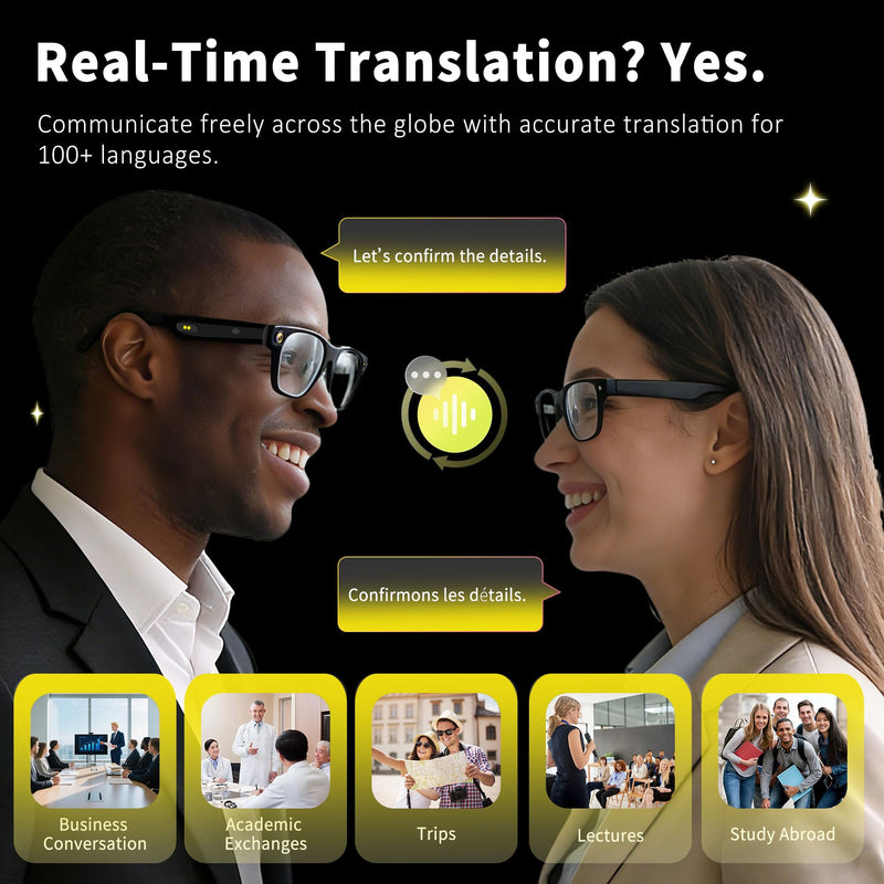AI Smart Glasses, 2026 Cutting-Edge AI HD Camera Glasses | AI Voice Assistant, Object Recognition,100+ Languages Real-time Translation, Support Video Photo Music Calling, Wearable Tech