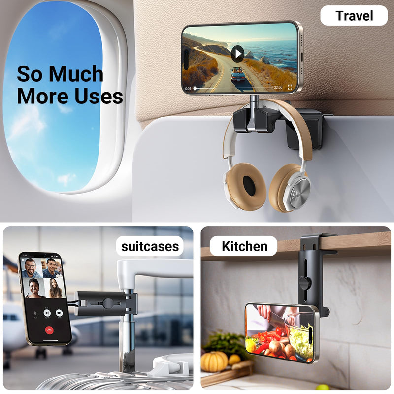 Airplane Phone Holder Mount【Foldable ＆ Rotation】Magnetic Phone Holder Cruise Must Haves,Portable Foldable Travel Essentials Stands Long Flight for MagSafe Accessories and iPhone 17 Air 16 15 14 13 12 Suction cup [Black]