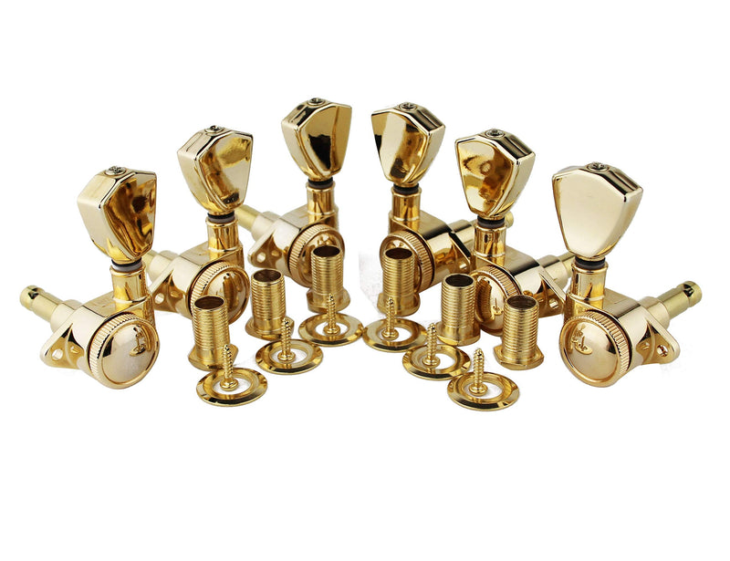 Guyker Guitar Locking Tuners (3L + 3R Handed) - 1:21 Models Rear Lock String Tuning Key Pegs Machine Head with Trapezium Handle Replacement for Electric, Folk or Acoustic Guitars - Gold Golden