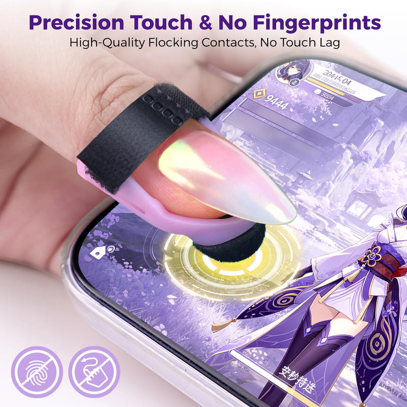 2 Pack Soft Anti-Slip Reusable Finger Guards for Long Manicure Nails | Double Thumb Touch Screen Finger Sleeves for Mobile Gaming, Laptop Typing, Art Drawing, Great for Insensitive & Stiff Fingers