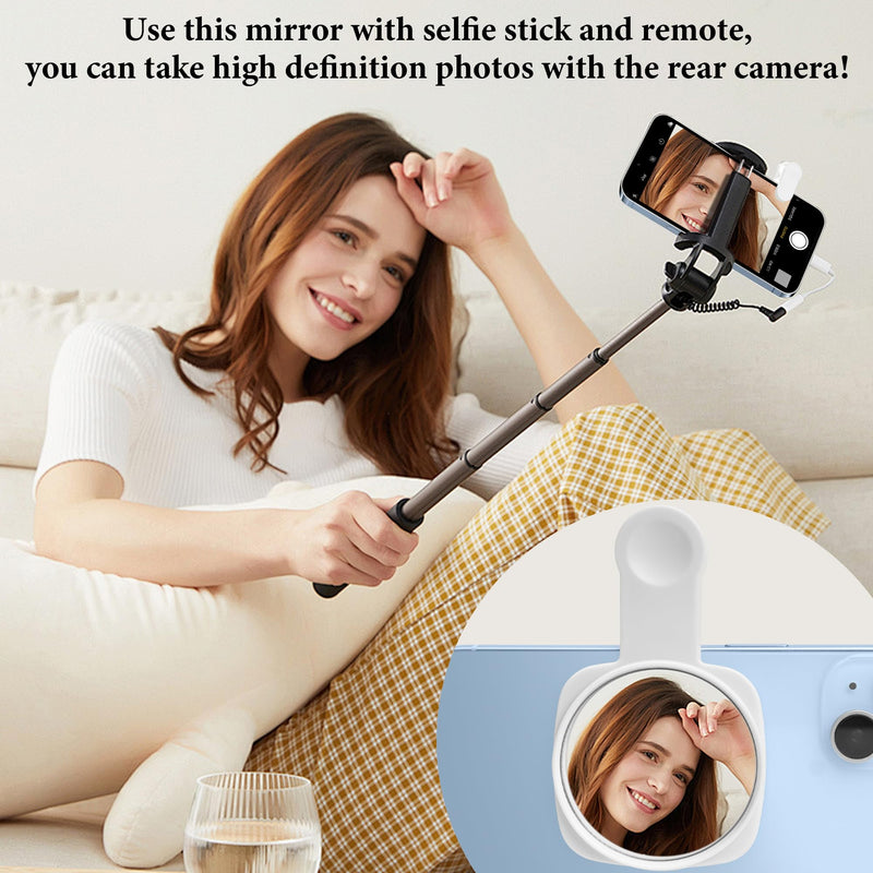 Phone Rear Camera Selfie Mirror - See How You Look in The Back Camera - for High Definition Photos (White)