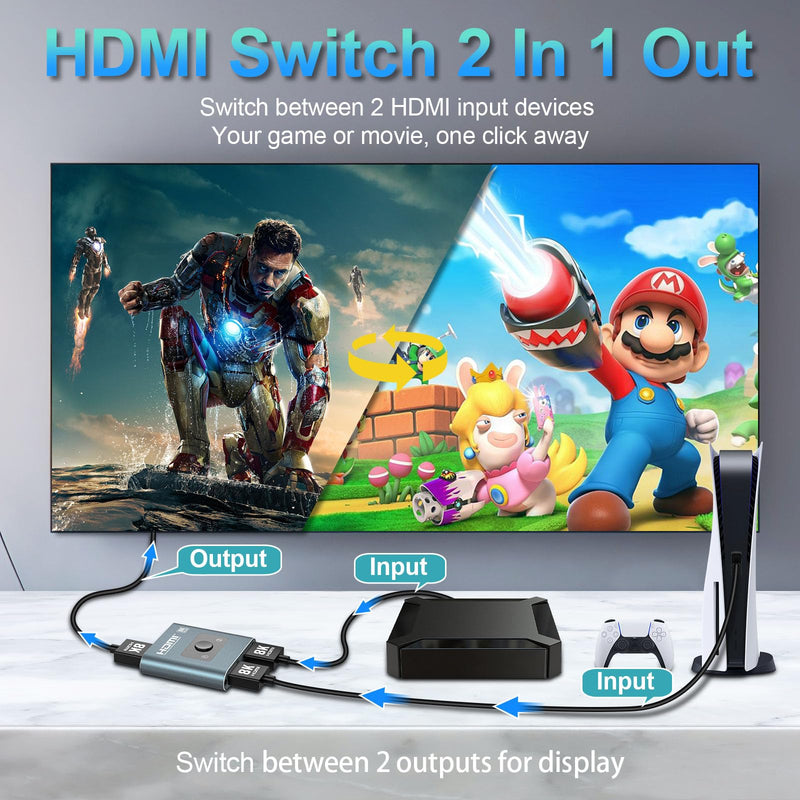 [AUSTRALIA] - 4K 120Hz HDMI Switch, 8K 60Hz HDMI 2.1 Bi-Directional 2-in-1/1-in-2 Switcher Splitter, Aluminum HDMI Selector 48Gbps High Resolution Switch Capable for Gaming, PS5, Xbox, HDR10, Dolby Vision 