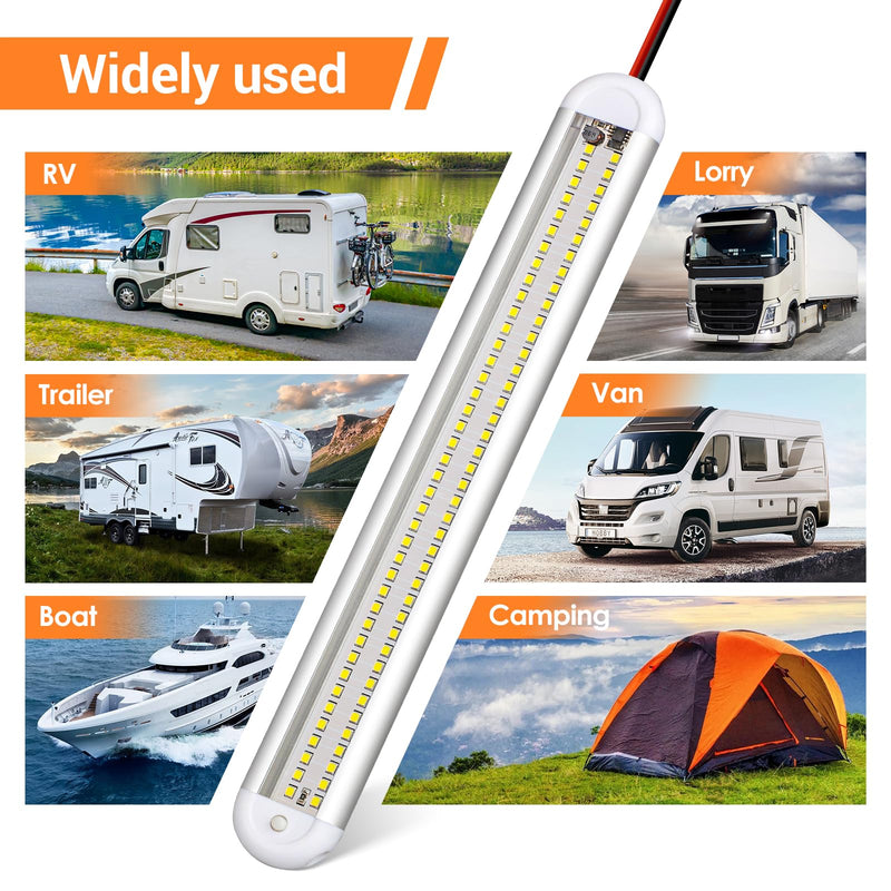 CT CAPETRONIX 12v Led Light Bar Strip, 80leds 1200LM 6.5W DC 12 Volt Led Strip Lights Fixtures with Switch, Enclosed Trailer Lights for RV Interior, Van, Truck Lorry, Camper, Boat, Caravan (8Pcs) 8PCS