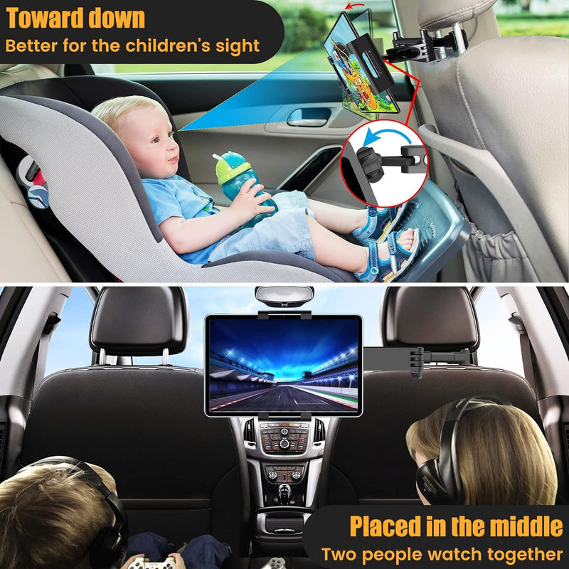 najiaxiaowu 2 Pack Tablet Holder for Car,ipad Headrest Mount for 5.5-18.4 Inch Tablet/ipad/Phones Car Tablet Holder with 360°Rotating Adjustable Trip Essentials,Black 2pack-With adjusting rod