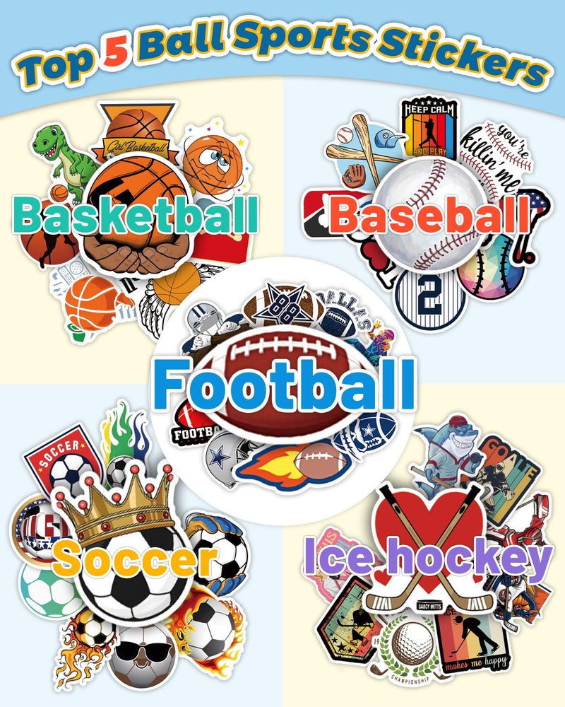 300 Pcs Sport Stickers for Kids, Water Bottle Stickers, Cute Vinyl Waterproof Hydroflask Phone Skateboard Laptop Stickers, Bulk Sticker Packs for Boys Girls Teens Adults Sport300Pcs