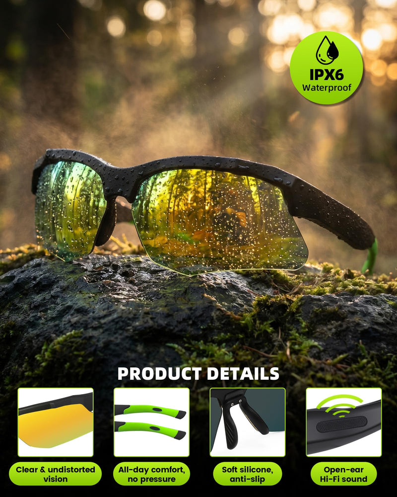 Bluetooth Smart Glasses for Sports, Polarized UV400 Sports Sunglasses | Bluetooth Open Ear Audio with Touch Control, AI Assistant, IPX6 Waterproof Sports Glasses for Biking Running