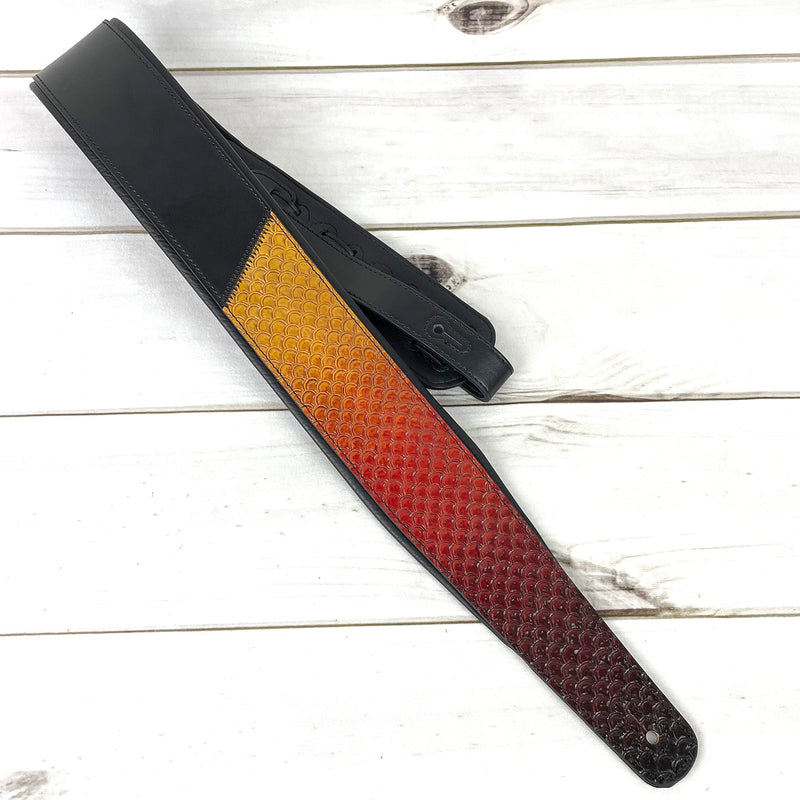 Walker And Williams KB-06 Premium Carved Fish Scale Guitar Strap In Painted Sunset Finish For Acoustic, Electric, And Bass Guitars