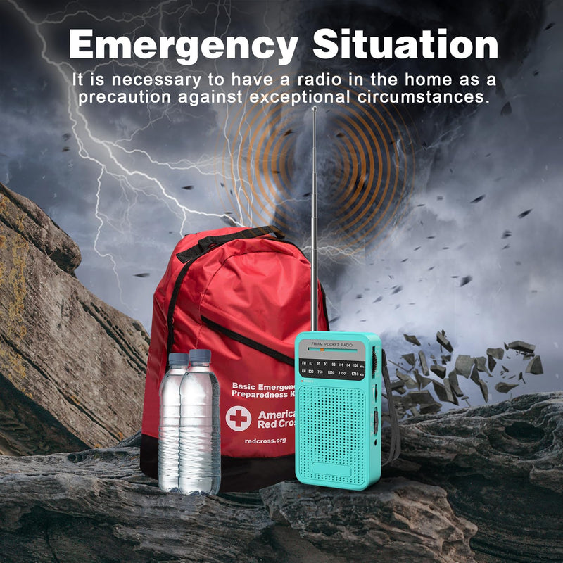 Portable Radio AM FM, Goodes Transistor Radio with Loud Speaker, Headphone Jack, 2AA Battery Operated Radio for Long Range Reception, Pocket Radio for Indoor, Outdoor and Emergency Use-Green New-Cyan