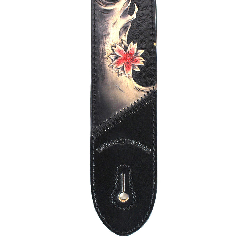 [AUSTRALIA] - Walker And Williams KB-24 Black & Ruby Red 2" Premium Carved Grain Leather Guitar Strap With Koi Fish Design For Acoustic, Electric, And Bass Guitars 