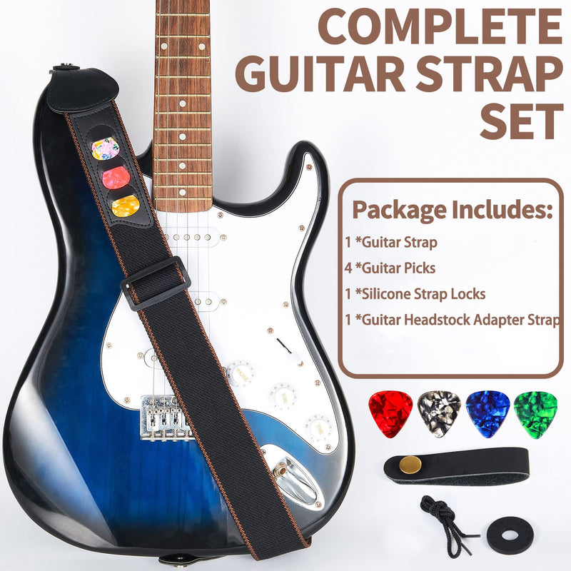 WOGOD Guitar Strap - Acoustic Electric Guitar Straps,Bass Guitar Strap with 3 Guitar Picks Holder Ends Guitar Strap With3 Pick Holder-black