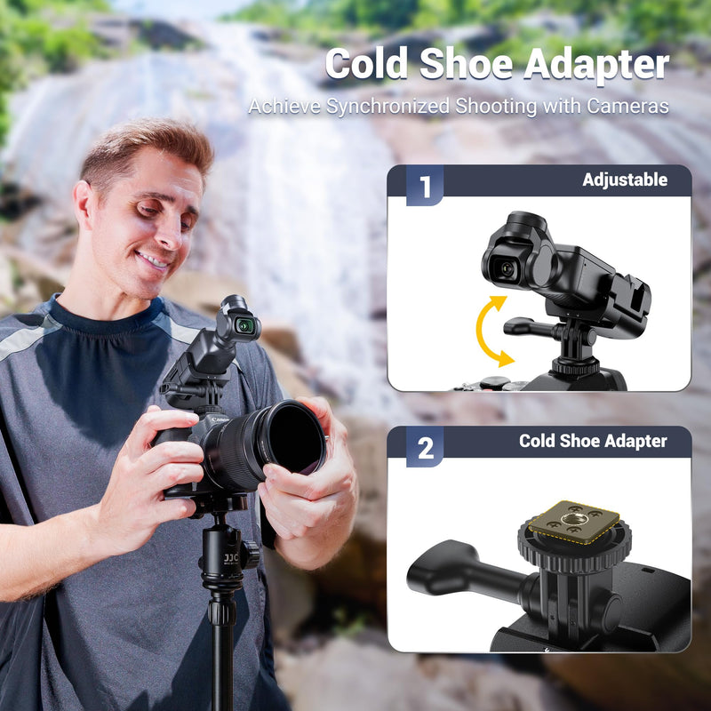JJC 3-in-1 Expansion Adapter for DJI Osmo Pocket 3 and Xtra Muse, Tripod Mount Hot Shoe Camera Extender Converter, 1/4-20 Stick Handle Bracket Accessories, with Action Camera Port & Cold Shoe Holder For DJI Osmo Pocket 3, 3-in-1 Adapter
