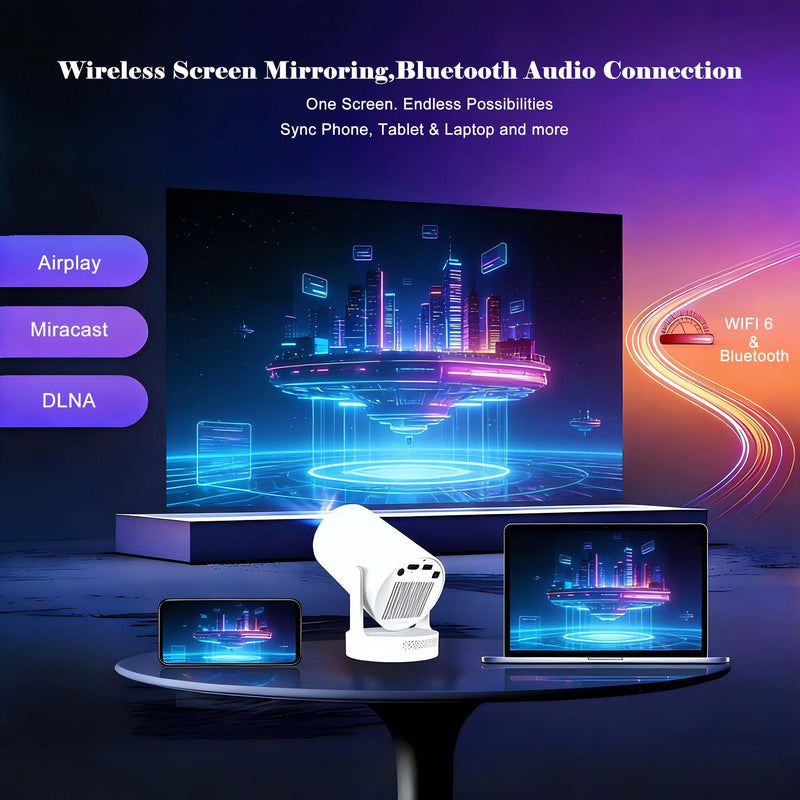Smart Short Throw Projector with WiFi and Bluetooth, 210° Rotatable Mini Projector with Android System, Built-in Apps, Auto Keystone, Portable Ceiling Movie Projector for Bedroom & Outdoor Use Basic Edition