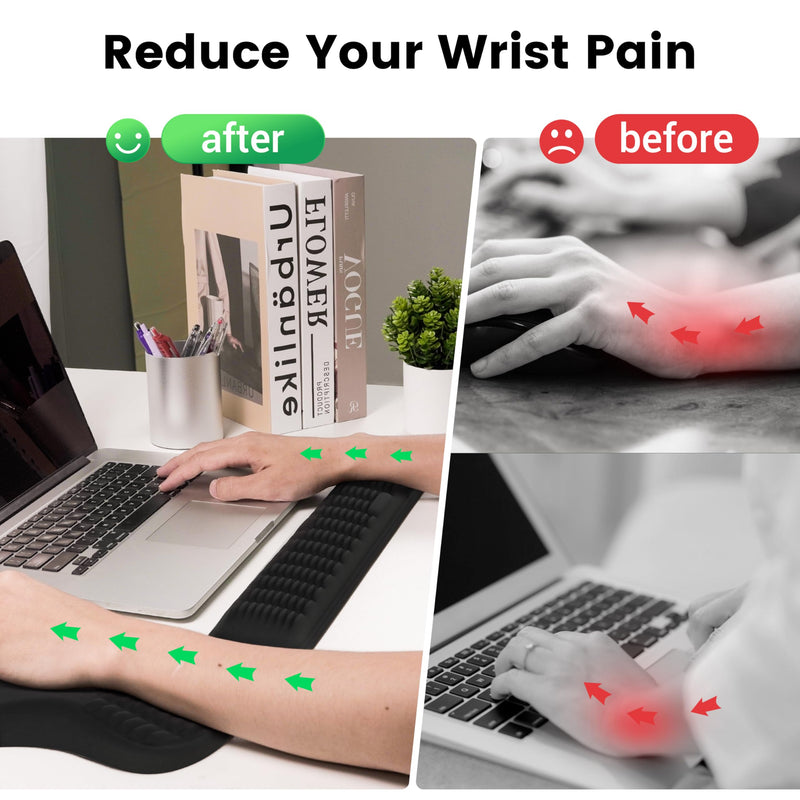 MEKASS Ergonomic Mouse Pad and Keyboard Wrist Rest Set, Super Soft Memory Foam Desk Wrist Support for Computer Keyboard, Non-Slip Arm Palm Rests Cushion for Typing Gaming Office Laptop Mac (Black) Black