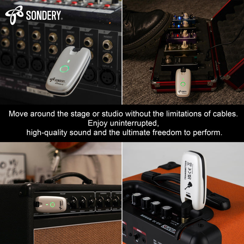 Sondery Wireless Transmitter and Receiver System for Guitar Bass Keyboard Drums Multiple Instruments 7 Channels Rechargeable Long Battery Life