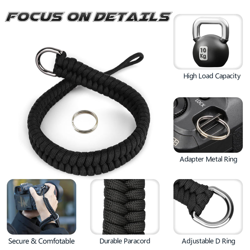 SUNYA Camera Wrist Strap for Photographers Quick Release Camera Hand Strap Compatible for DSLR or Mirrorless Camera Black