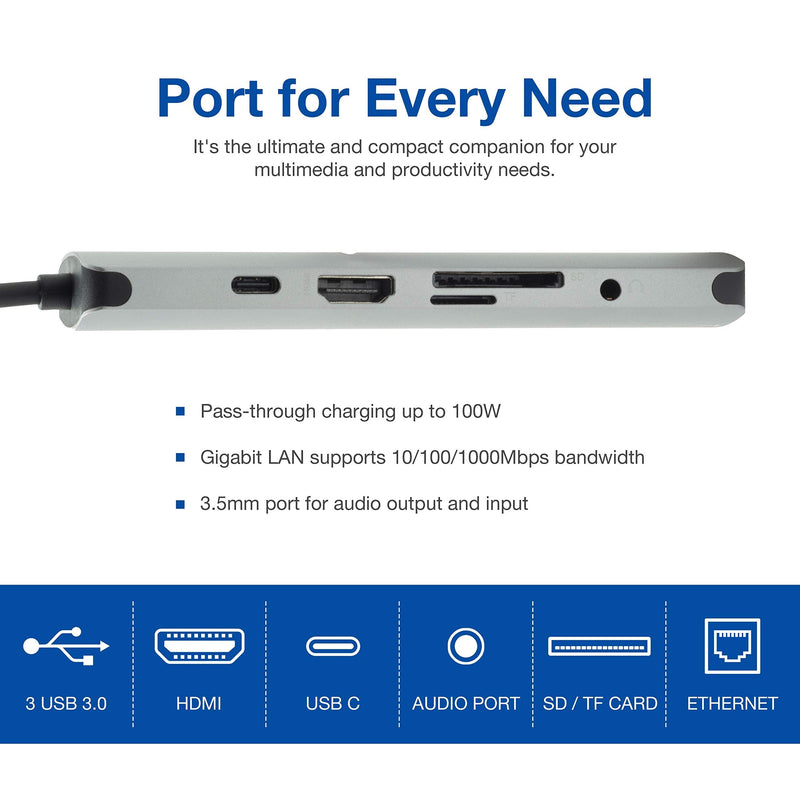 Verbatim® 9-in-1 USB C Hub Adapter with 4K HDMI, 100W Power Delivery, USB 3.0, SD Card Readers, Gigabit LAN, 3.5mm Port for USB C Laptops 9 in 1 Hub