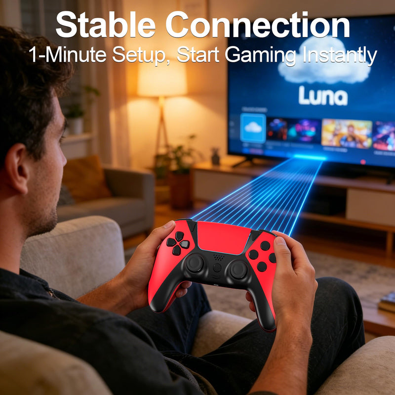 KentroGrip Alternative for Luna Controller for Fire TV Stick, Wireless Turbo Gamepad with ALPS Joysticks No Drift for Cloud Gaming, Rechargeable 1200mAh Power, 2 Back Buttons, Red