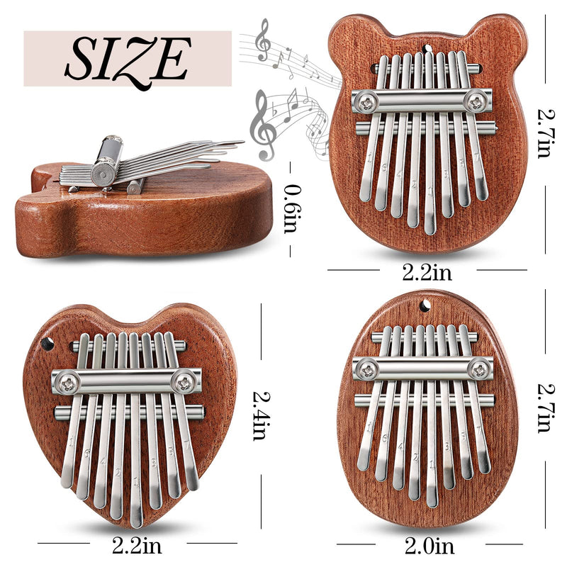 3 Pack Finger Piano Gift Mini Thumb Piano with 8 Key Finger Thumb Piano Portable Mini Pocket Kalimba Cute Heart Oval Bear Kalimba Small Hand Piano for Kid Adult Christmas Musical Ready (2.7 Inch) 2.7 Inch