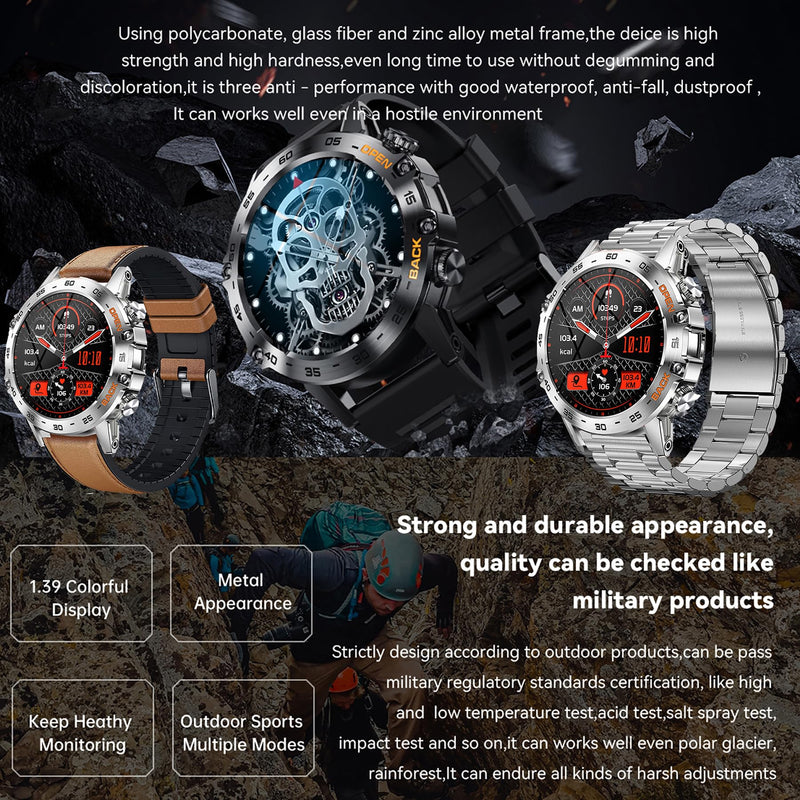 Military Smart Watch for Men(Make/Answer Call), 1.39" HD Bluetooth Tactical Fitness Tracker Smartwatch for Android iOS Phones, Outdoor 5ATM Waterproof Digital Watches Step Counter, 3 Straps (Silver) Silver