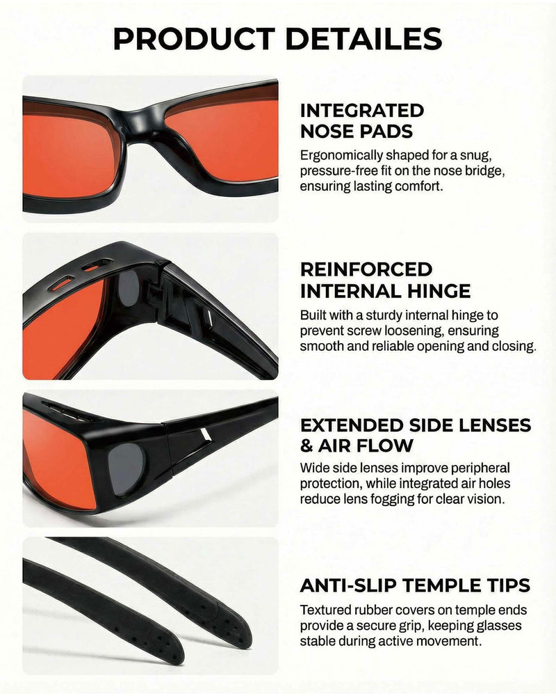 OptiCraft Blue Light Blocking Glasses Wear Over Prescription, Better Sleep | Computer Glasses for Digital Screen, Reduce Eye Strain, Red Lenses Block UV400 and 380-500nm Rays, Light Sensitivity Glasses B01 Black Frame / Amber Lens