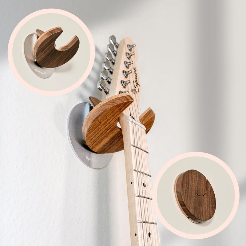 [AUSTRALIA] - World’s Only - Collapsible Electric Guitar Hanger and Wall Mount Bracket Holder for Electric Guitars and Basses - Danish Design - Space Saving - Wooden - Walnut Color - Scratch Proof (Walnut) 