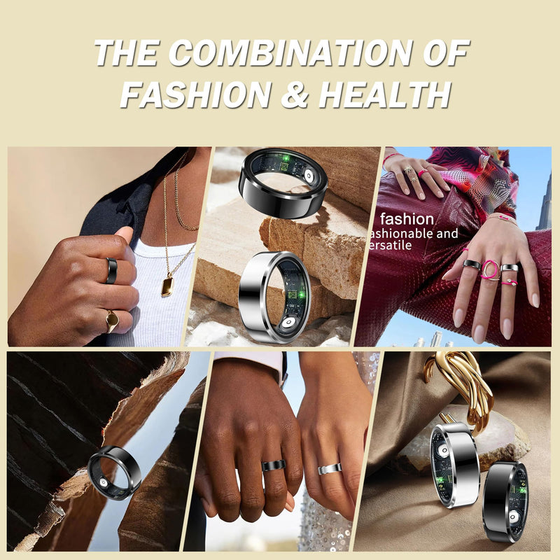 Smart Ring Health Rings Waterproof Heart Rate Monitor Step Calorie Counter Pedometer Distance Sleep Tracker Long Battery Life Sports iOS & Android Smart Rings for Men Women