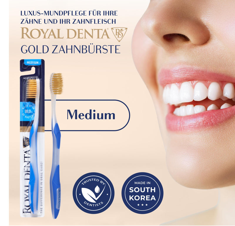 Manual Toothbrush Medium for Adults, Floss Toothbrush with Gold, Blue Royal Denta