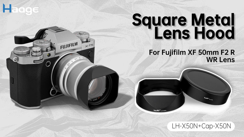 Haoge LH-X50N Bayonet Square Metal Lens Hood for Fujifilm Fuji Fujinon XF 50mm F2 R WR Lens with Metal Cap Kit on X-Pro3 X-T4 X-S10 Camera