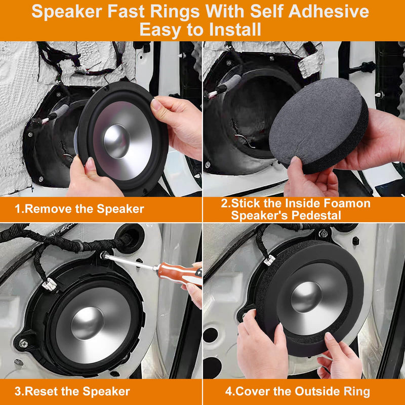 6.5" Foam Speaker Enhancer, 4PCS Self Adhesive Car Door Speaker Foam Rings, Car Door Speaker Fast Rings, 6.5" Speaker Baffle, Universal High Rebound Sponge Bass Blocker Kit for Stereo Audio Speaker