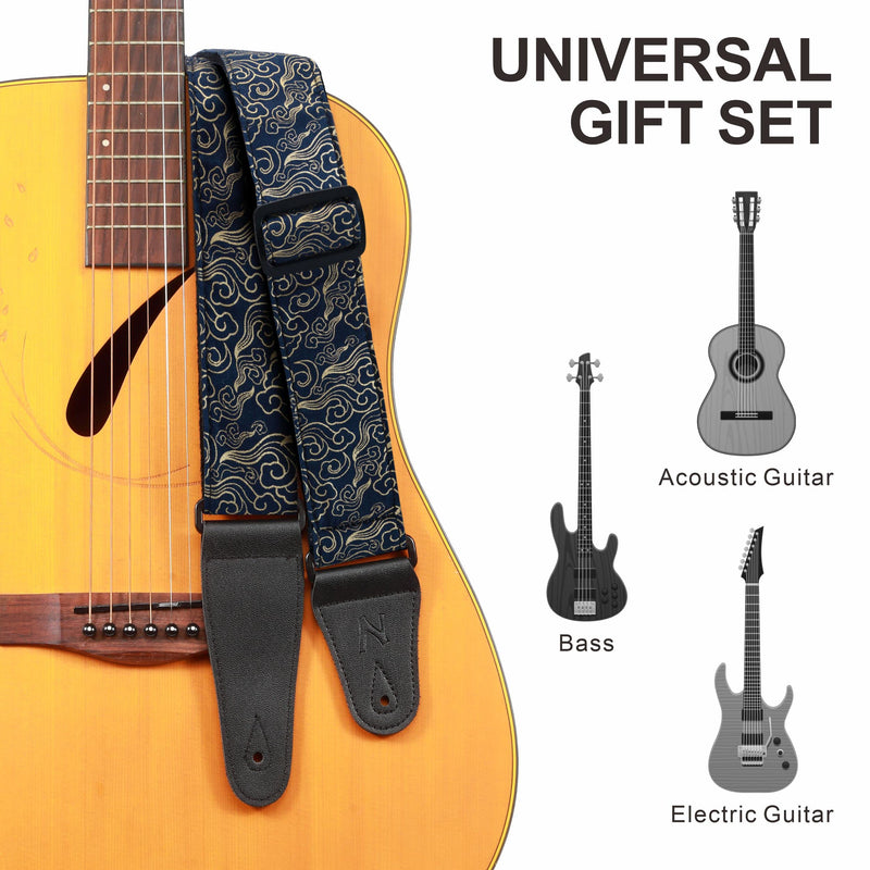 Nefelibata Guitar Strap Japan Printed Cotton Original Design Adjustable Guitar Strap with Long Leather Ends,Include Strap Button,Guitar Picks and Strap Locks(Auspicious Cloud) Auspicious Cloud