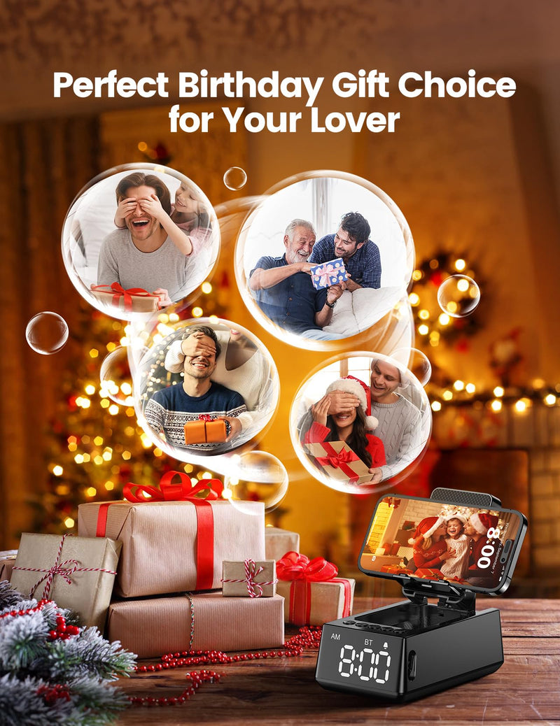 Gifts for Him, Her, Cell Phone Stand Bluetooth Speaker, Cool Tech Kitchen Gadgets Adjustable Phone Holder, Birthday for Men Women Dad Who Want Nothing Black