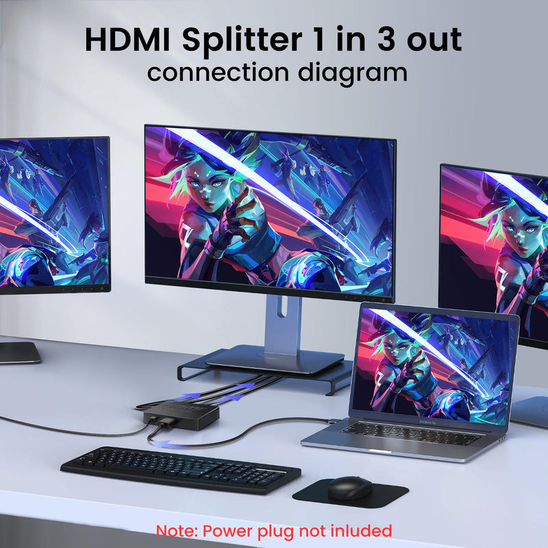 avedio links HDMI Splitter 1 in 3 Out with HDMI Cable, 4K HDMI Splitter 1X3 Duplicate/Mirror Screen, USB Power Splitter 3 Way HDMI Splitter Support 1080P@60Hz, 3D, HDR, 1 Input to 3 displays 1x3 4K@30Hz