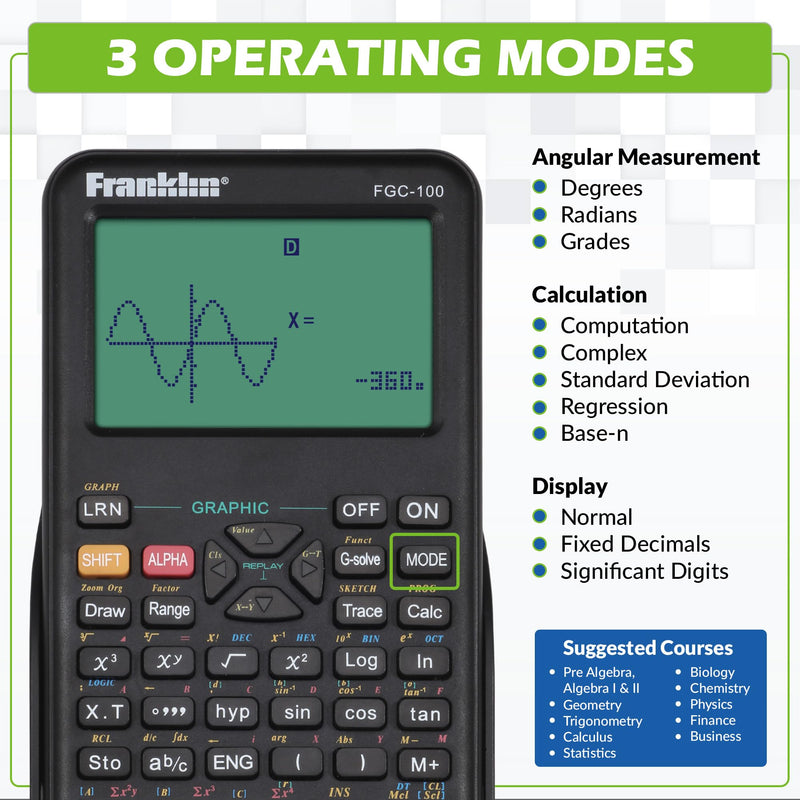 Franklin Scientific Graphing Calculator with 3 Operating Modes - Scientific Calculator Includes 20 Built-in graphs - Ideal for Beginner and Advanced Courses with Protective Cover - Black