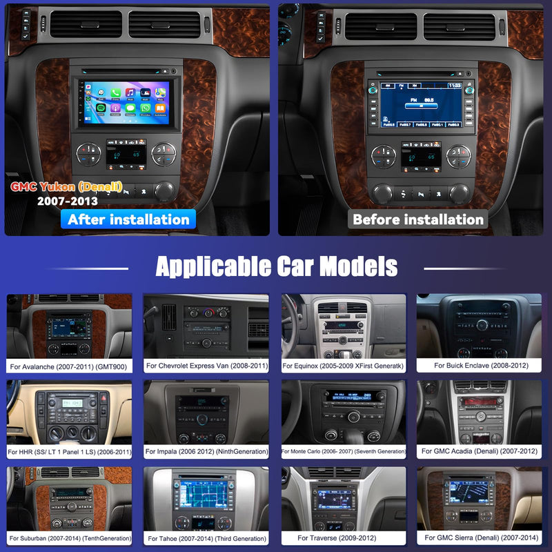 Android 15 Car Radio for Chevrolet Silverado GMC Sierra Yukon 2007-2013, 7" WiFi+GPS Head Unit,Wireless A-pple CarPlay Android Auto,4-Core 64G EQ, Bluetooth, FM/RDS Backup Cam SWC+ Canbus 2GB RAM+64GB ROM