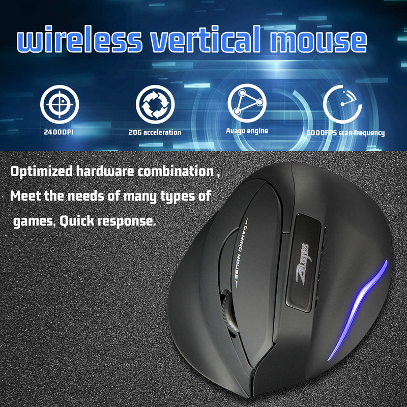 Wireless Vertical Mouse, 2.4G Wireless Ergonomic Vertical Computer Mouse with 3 Adjustable DPI 1000/1600/2400, Rechargeable Laptop Mouse-Reduce Wrist Pain Compatible with PC, Desktop,Mac (Black)… Black