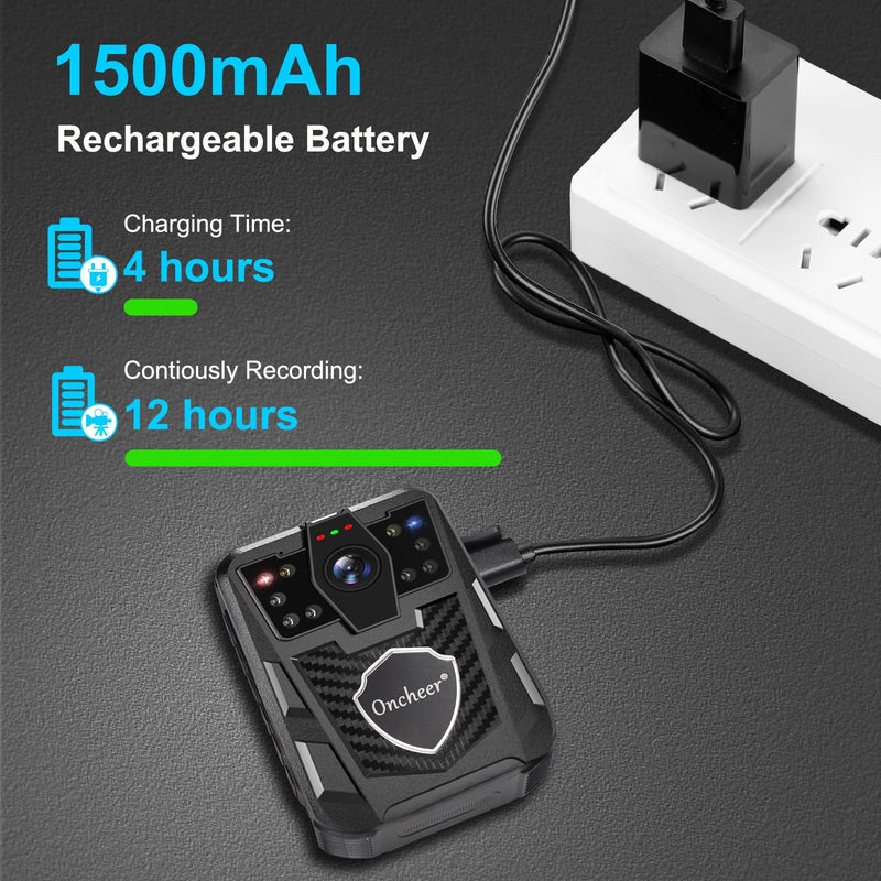 1080P Body Camera, Police Body Cam with 12H Continous Record, 64G SD Card, Shoulder and Waist Clips, Lightweight Personal Body Worn Cameras for Law Enforcement, Security Guards, Cycling Trip