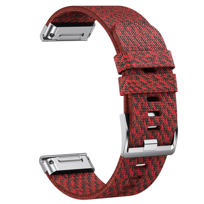 26mm Watch Band for Garmin Fenix 7X / Fenix 6X / Fenix 5X/Enduro 2/Tactix 7 Pro, epix Pro 51mm Jacquard-weave Red-Silver Buckle Quick Fit 26MM