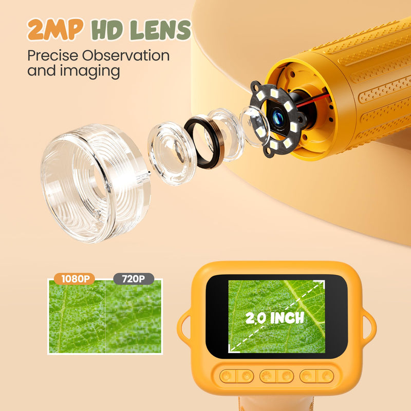 [AUSTRALIA] - Handheld Microscope for Kids Portable Pocket Digiscope - 2" IPS HD Screen 1000X Digital Microscopes Camera PC Compatible 3-12 Year Old Girl Boy Science Edu Fun Birthday Gifts Toys 