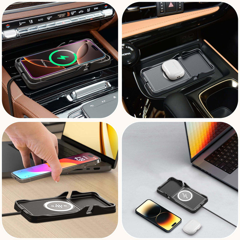 Wireless Car Charger Pad for iPhone 17/16/15/14/13/12 & Samsung, Non Slip Fast Wireless Charging Pad for Car Dashboard Console, Portable USB A Phone Charger for Vehicle SUV Truck Travel