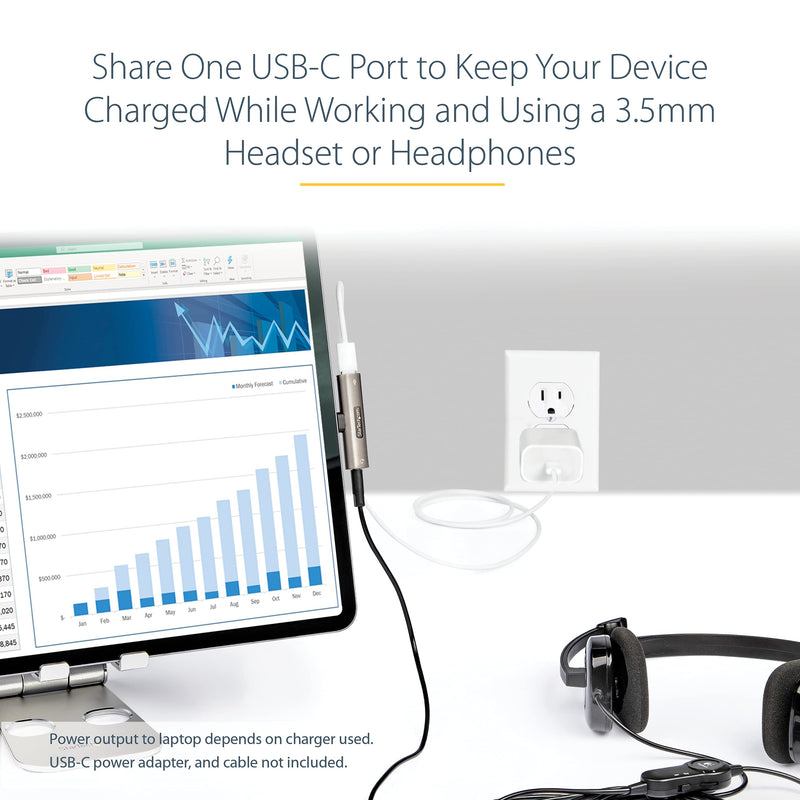 StarTech.com USB C Audio & Charge Adapter - USB-C Audio Adapter w/ 3.5mm TRRS Headphone/Headset Jack and 60W USB Type-C Power Delivery Pass-through Charger - For USB-C Phone/Tablet/Laptop (CDP235APDM) w/ 3.5mm audio + 60W Charge