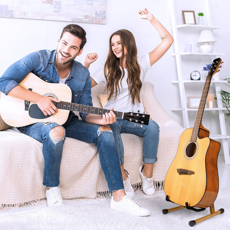 [AUSTRALIA] - Guitar Stand, Guitar Floor Stand, Acoustic Electric Wooden A Frame Folding Guitar Holder Adjustable for Bass, Cello, Mandolin, Banjo, Ukulele (Acacia) Acacia Wood 