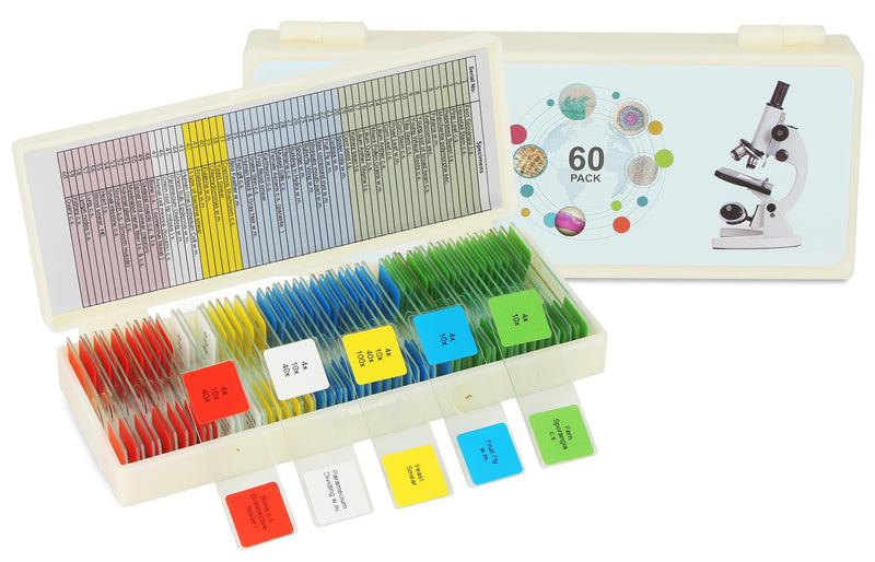 [AUSTRALIA] - Microscope Slides with Specimens for Kids, 60 Lab-Grade Prepared Microscope Slides, Animal/Plant/Microbe/Tissue Samples, STEM Biology Kit for Homeschool, Classroom Labs & Science Education Ages 8+ 