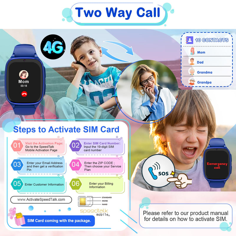 4G Kids Smartwatch Phone,Smart Cell Phone Watch for Boys Girls Ages 4-12 with Call, SOS, Parental Controls, Games, Camera, Alarm, Video, Music Smart Watch Gift (Includes SIM Card) (Dark Blue-60) Dark Blue-60