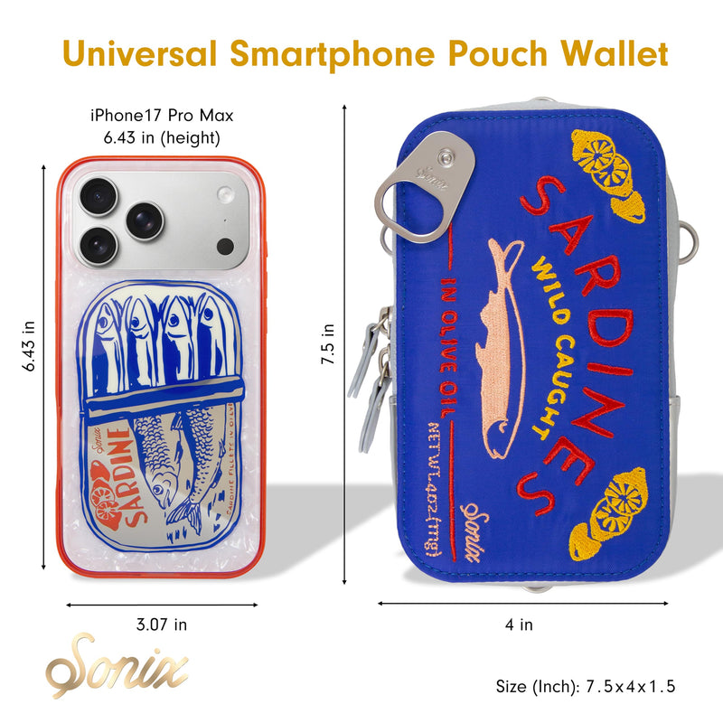 Sonix Universal Phone Pouch | Crossbody Bag for Cell Phone, 3-in-1 Smartphone Purse Wallet | Sardines - Blue