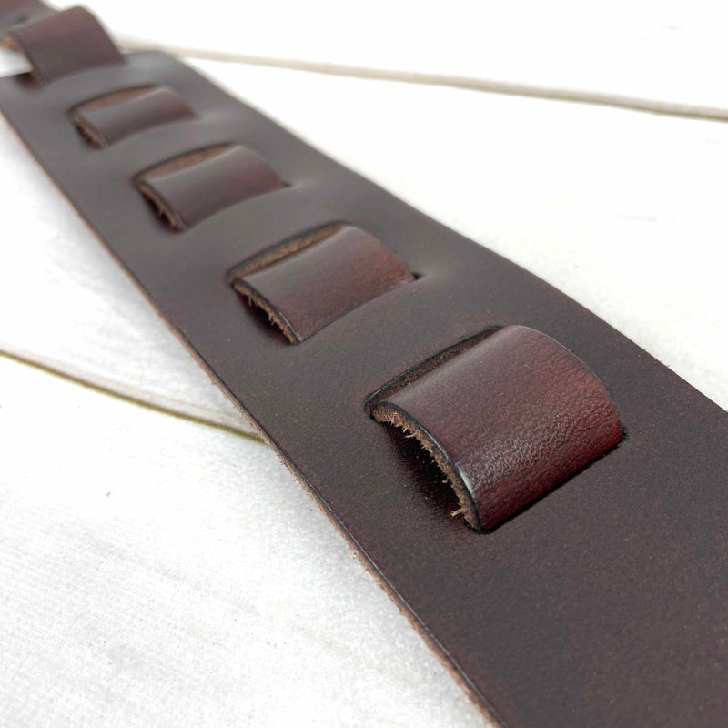 Walker & Williams S-05 Dark Walnut Brown Full Grain Extra Thick Soft Italian Leather Rugged Finish Guitar Strap
